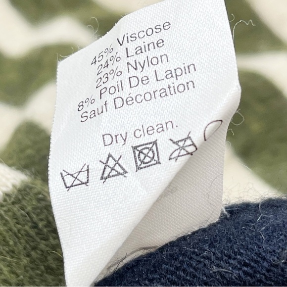 J CREW Women’s Navy Green Side Button Wool Blend Striped Sweater Elbow Patch XS - Picture 10 of 10